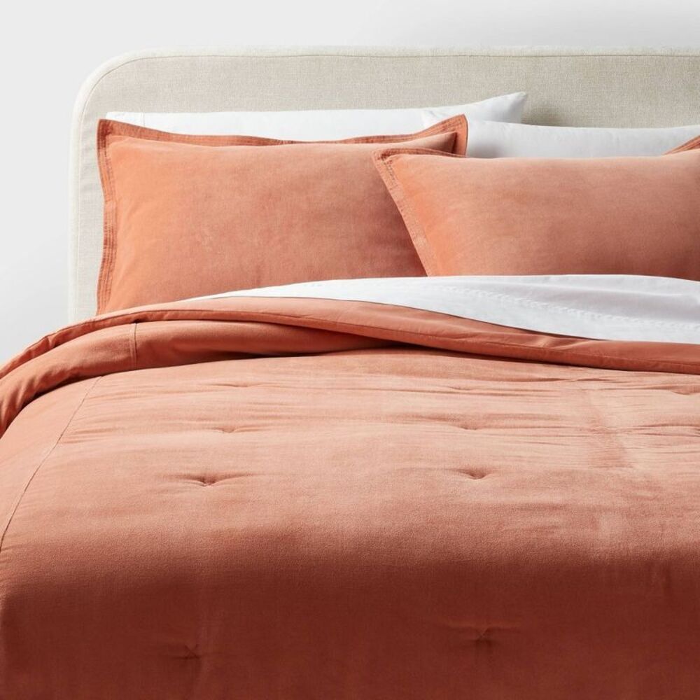 3pc Full/Queen 165TC Velvet Bedding Comforter Set - Light Terracotta